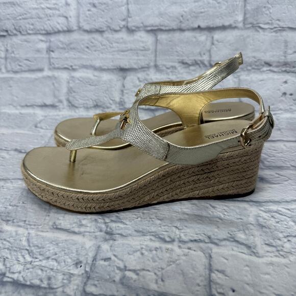 MICHAEL Kors Laney Metallic Lizard-Embossed Leather Espadrille Wedge Sandal 10 - Picture 3 of 7